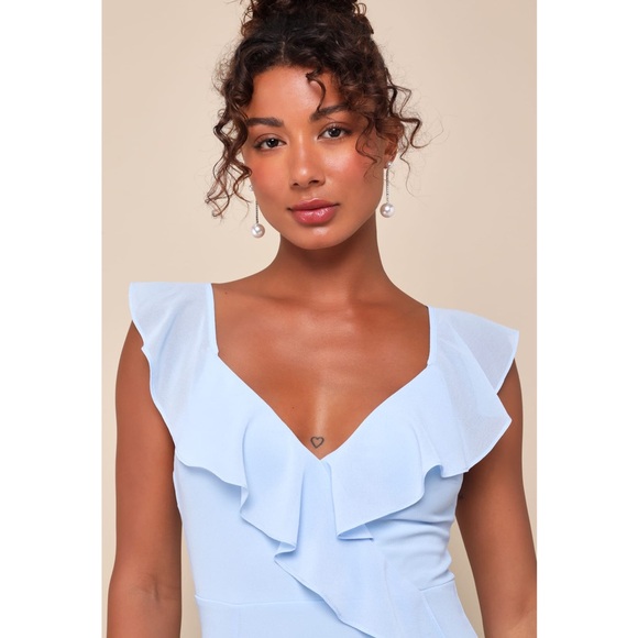 Lulus Charming Event Light Blue Asymmetrical Ruffled Chiffon Maxi Dress NWT XL - Picture 4 of 13